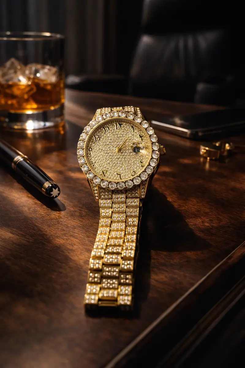 Khrist Golden Analog Stone Studded Watches for Women - Image 8 in Pune